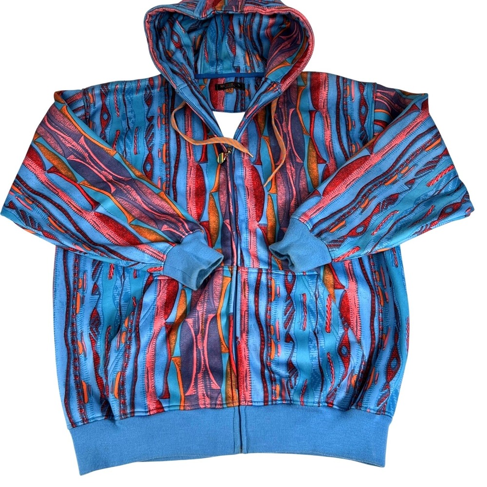 Member's Property Hoodie Mens XL Blue Full Zip Fleece Colorful Graphic Print